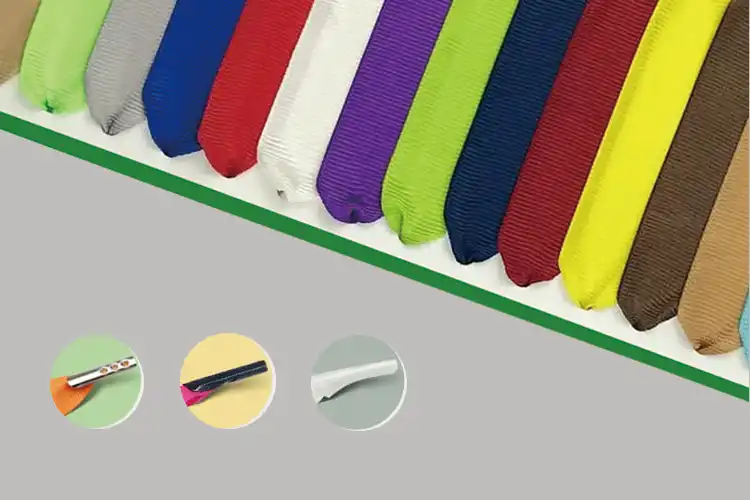 Satin ribbon handles in multiple colors and finishes for luxury paper bags.