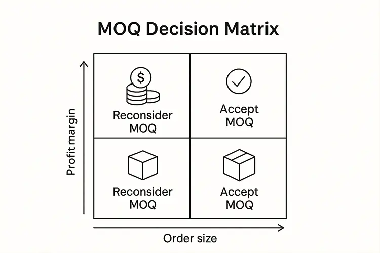 MOQ decision matrix for evaluating order size and production efficiency