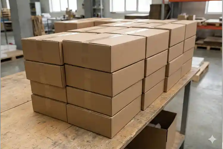 stacked cake boxes in factory showing consistent production quality