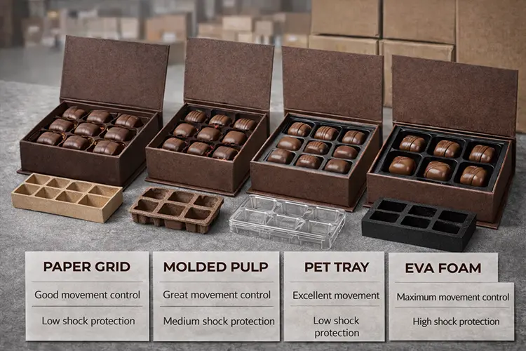 Chocolate box insert materials paper grid pulp PET tray EVA