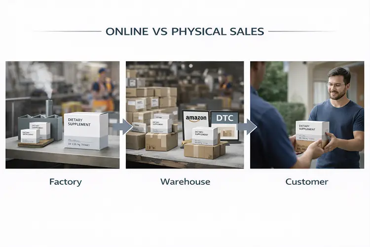 Supplement boxes moving from factory to warehouse and customer