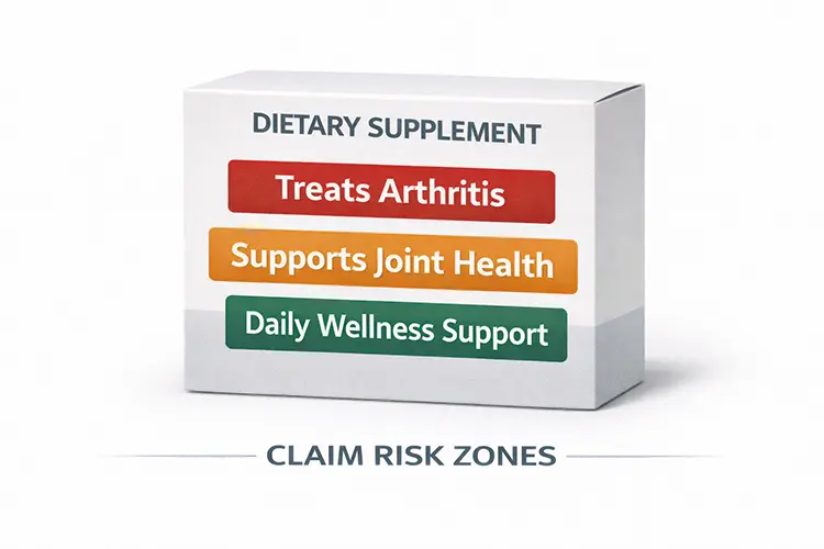 High risk and low risk marketing claims on supplement packaging