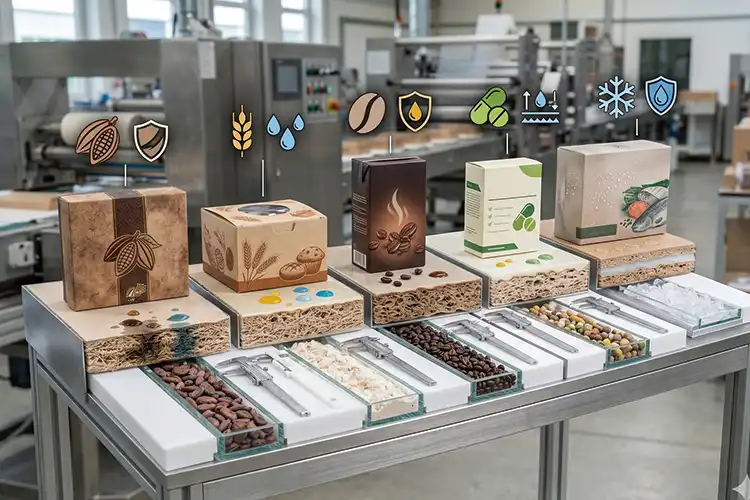 Different food products matched with suitable barrier protection requirements in paper packaging
