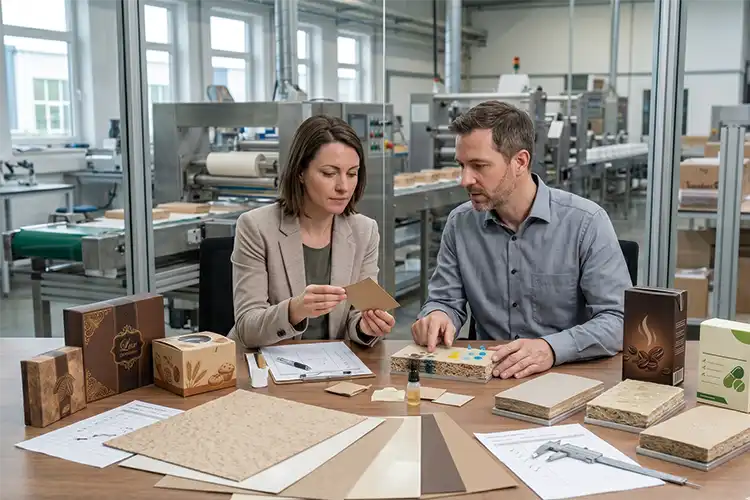 Packaging materials and barrier-coated paperboard samples reviewed during supplier evaluation process